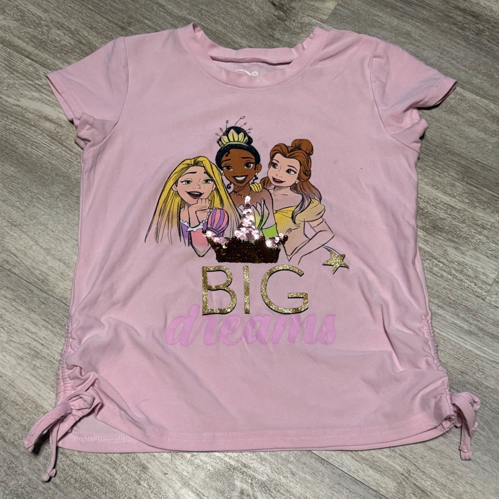 Disney Princess‎ Tiana Belle Rapunzel Big Dreams Pink Girls T Shirt Size 10